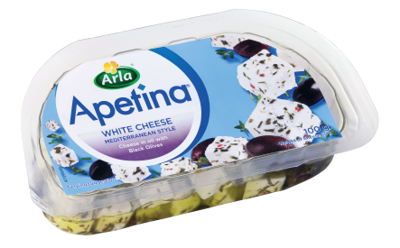 Apetina® white cheese cubes in brine with black olives