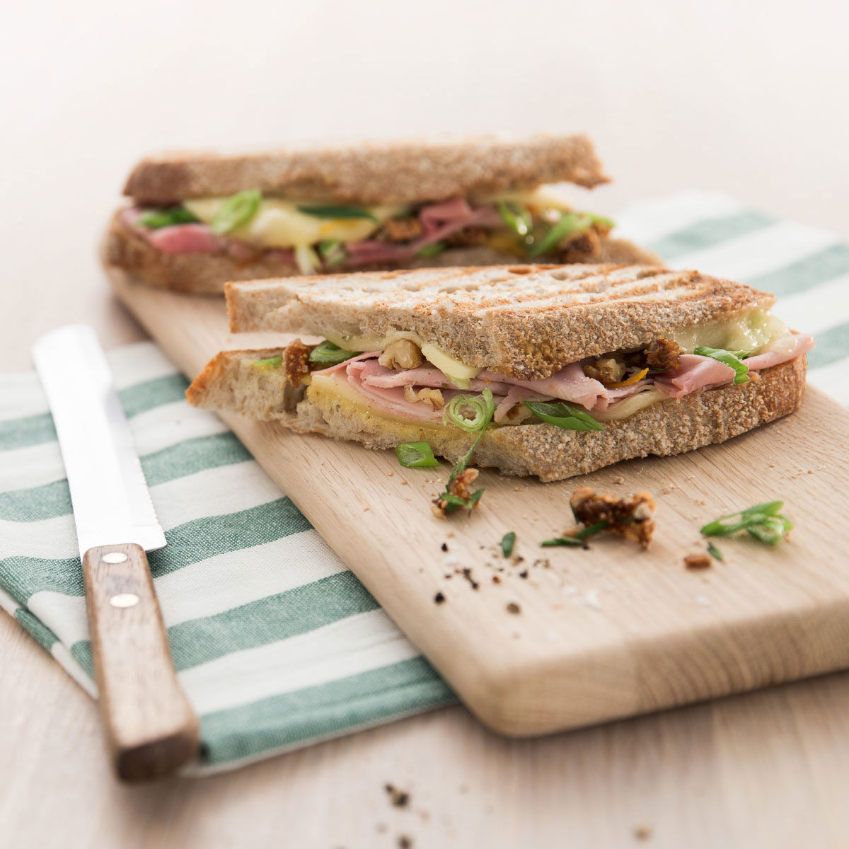 Grilled sandwich on a cutting board